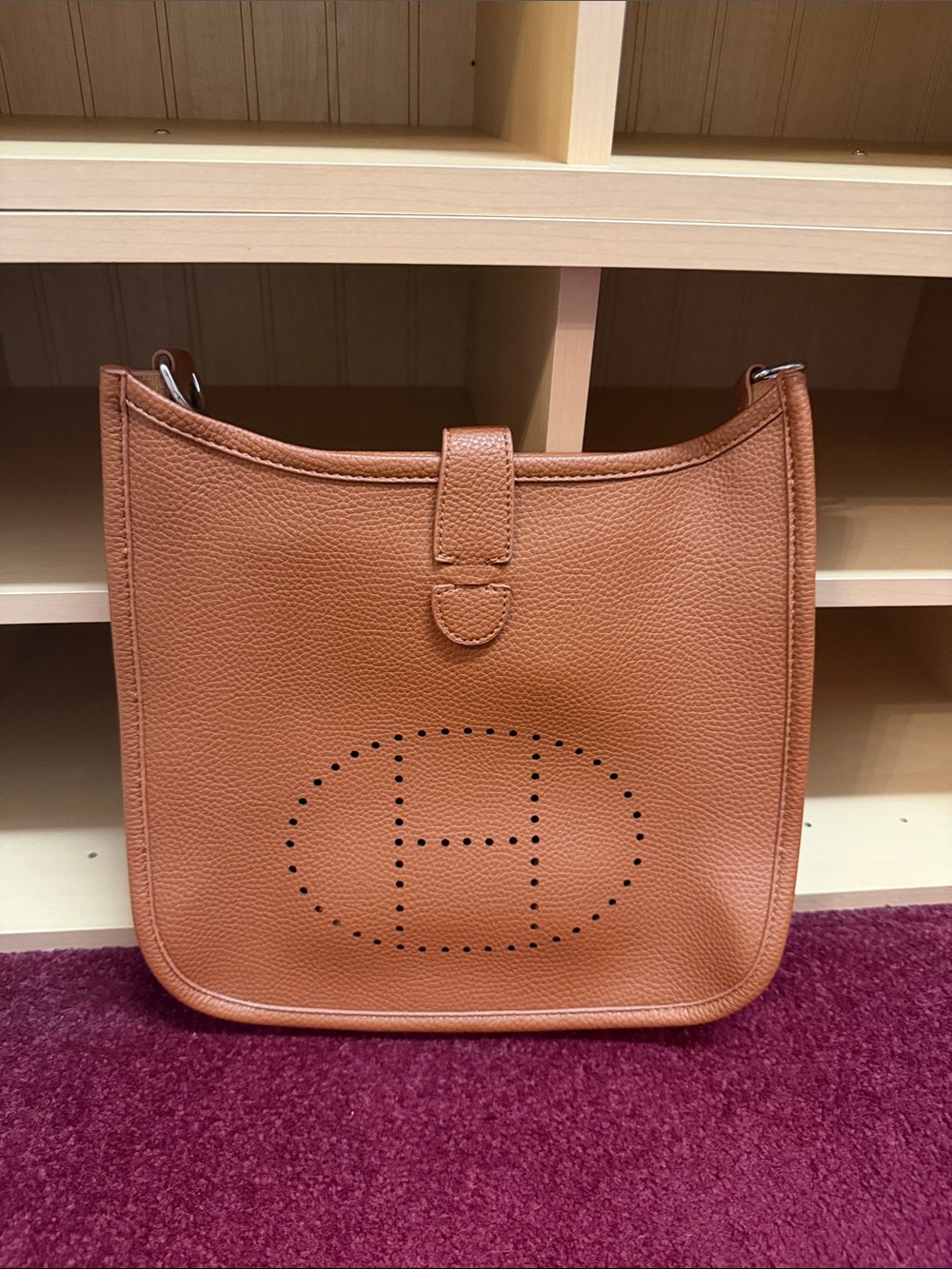 Perforated H Detail Shoulder Bag in Tan Brown